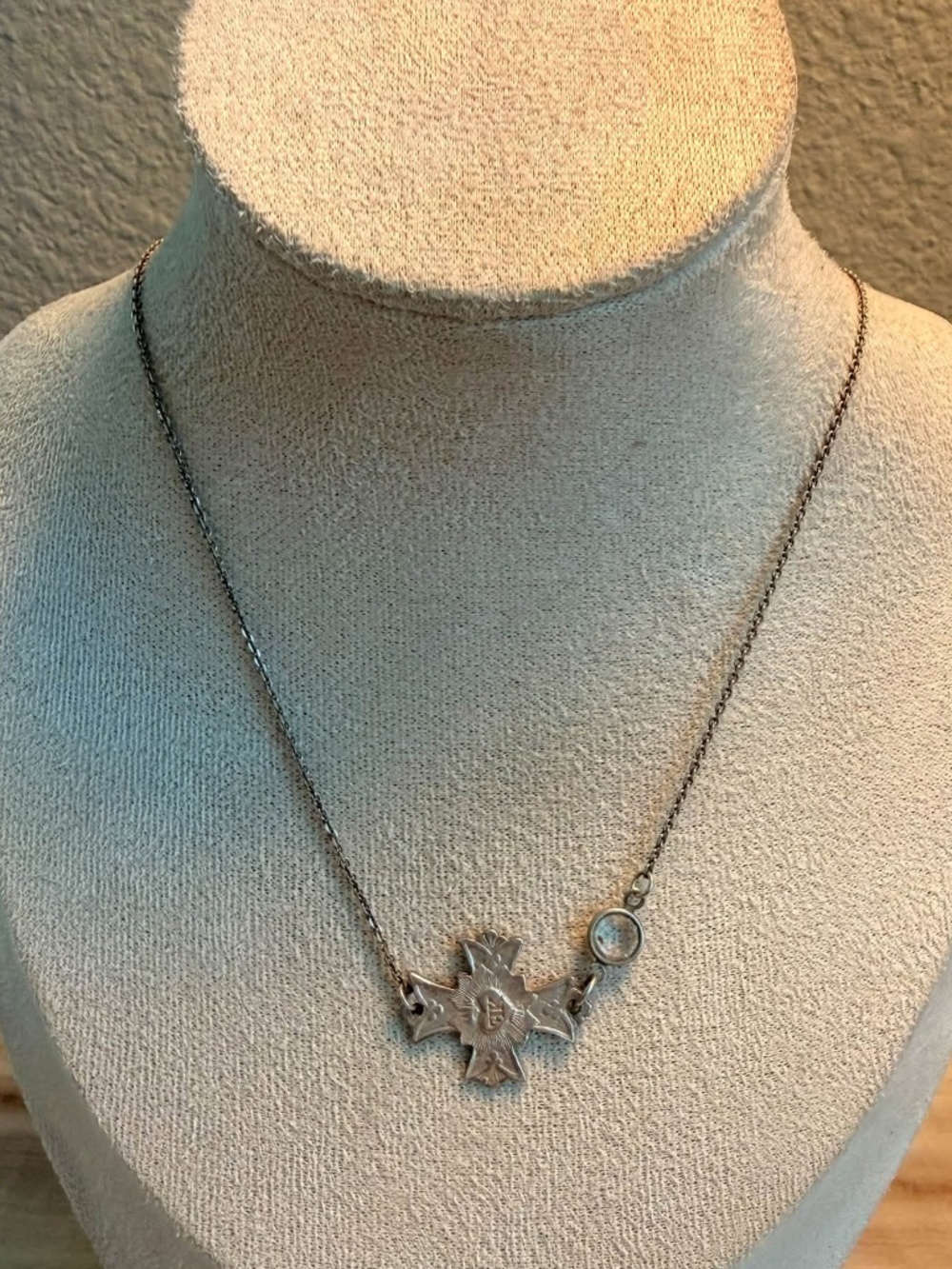 French Kande Antiqued Silver Dainty Cross Necklace